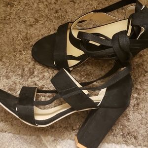 Black tie up block heel sandal